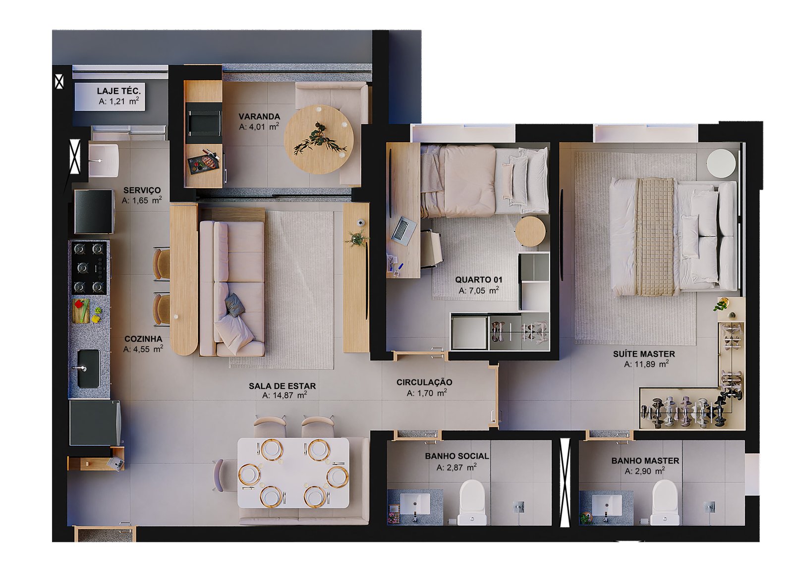 Planta Ecoville Figueira 2 Quartos (63,17m²)