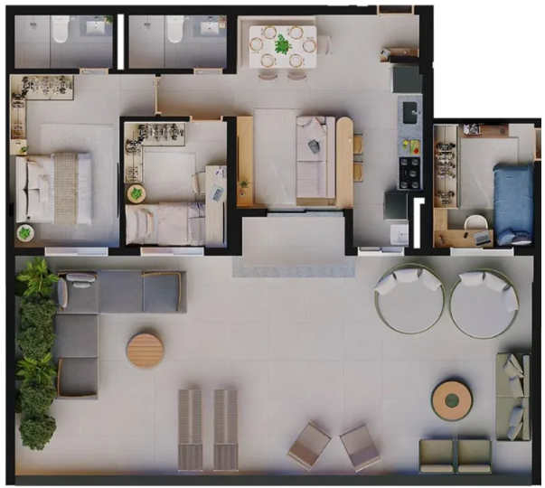 Planta Ecoville Ipê Garden 303A (113,80m²)